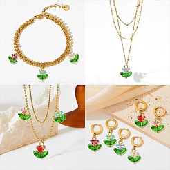 ガラスの花のペンダント  金メッキ鉄ループ付き  ミックスカラー  16mm  穴：2.5mm  6色  20個/カラー  120個/セット&nbsp;PALLOY-CJ00038