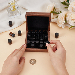 ガラス製エッセンシャルオイルボトル25個  四角い木箱付き  ココナッツブラウン  10.2x10.2x3.9cm  ボトル：16x24.5mm&nbsp;MRMJ-WH0091-14