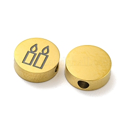 ハロウィーンテーマ 304 ステンレススチールビーズ  18KGP本金メッキ  フラットラウンド  ろうそく  8x3mm  穴：2mm&nbsp;STAS-M069-01K-G