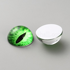 ガラス製キャットアイ装飾アイピース  半円  ライムグリーン  30x15mm&nbsp;DIY-WH0110-26D