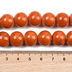 手作りファンシーアンティーク施釉ラウンドセラミック陶器ビーズ連売り  レッドオレンジ  12~13mm  穴：2mm  約30個/連  12~13インチ&nbsp;PORC-L019-13mm-03