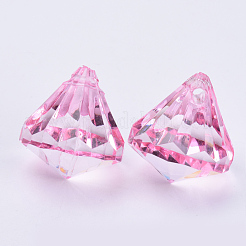 透明なアクリルパーツ  多面カット  ダイヤモンド  ピンク  15x15mm  穴：2mm  約370個/500g&nbsp;TACR-Q260-C-V03