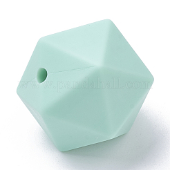 食品グレードの環境に優しいシリコーンビーズ  二十面体  アクアマリン  16.5x16.5x16.5mm  穴：2mm&nbsp;X-SIL-T048-14mm-38