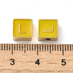 304ステンレススチールエナメルビーズ  14KGP本金メッキ  文字のある正方形  文字l  8x8x4mm  穴：2mm&nbsp;STAS-L022-293G-L