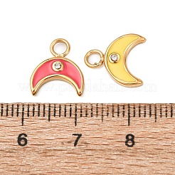 304ステンレススチールチャーム  三日月  エナメルとラインストーン付き  ゴールドカラー  11.5x10.5x2.5mm  穴：2.5mm&nbsp;STAS-A125-17G
