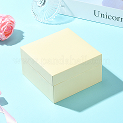 時計用の紙張りABSプラスチック収納ボックス  白いベルベットの枕付き  正方形  ベージュ  10x10x6.05cm&nbsp;CON-WH20005-10B