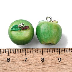 不透明樹脂ペンダント  アップルチャーム  鉄プラチナループ付き  黄緑  17x15mm  穴：2mm&nbsp;FIND-H062-01P-02