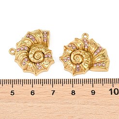 304ステンレススチールラインストーンペンダント  巻貝の形をしたチャーム  18KGP本金メッキ  ライトローズ  22x25.5x5mm  穴：1.6mm&nbsp;SA-CBA0480-01G-01