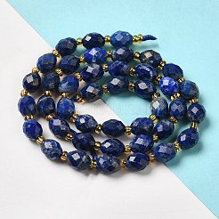 天然石ラピスラズリビーズ連売り  シードビーズで  多面カット  オーバル  7.5~8x6~6.5mm  穴：1.2mm  約40~42個/連  15.35~15.55''（39~39.5センチメートル）&nbsp;G-H297-C02-01