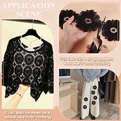 4 ヤードの花ポリエステル刺繍レースリボン  洋服アクセサリーデコレーション  ブラック  3-3/4インチ（95mm）&nbsp;OCOR-MA0001-41B