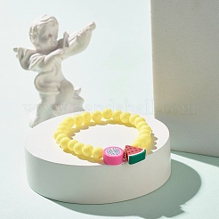 子供のための丸いビーズと手作りのポリマークレイフルーツストレッチブレスレット  ミックスカラー  内径：1-7/8インチ（4.8cm）&nbsp;BJEW-JB07583