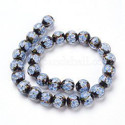 手作り絵付けフラワーランプワークビーズ連売り  ラウンド  ライトスチールブルー  12mm  穴：2mm  30個/連  12.3インチ&nbsp;LAMP-L072-B07