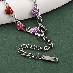 304ステンレススチールのカラフルなエナメルグリッターハートリンクチェーンネックレス（女性用）  ステンレス鋼色  15.55インチ（39.5cm）&nbsp;NJEW-K255-27P