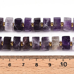 天然石アメジストビーズ連売り  シードビーズで  八角形の筒  9.5~10.5x3~7.5mm  穴：1mm  約51~54個/連  14.96~15.55''（38~39.5センチメートル）  シードビーズ：3x1.5~2mm  穴：0.6mm&nbsp;G-T140-28