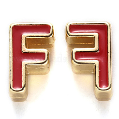 ラックメッキ合金エナメルビーズ  カドミウムフリー＆ニッケルフリー＆鉛フリー  ライトゴールド  レッド  文字.f  F：10x6.5x5mm  穴：1.6mm&nbsp;ENAM-S122-033F-NR