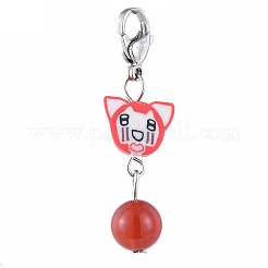 手作りポリマー粘土ペンダント装飾セット  304ステンレススチールのロブスタークロウ留め金と天然宝石の丸いビーズ付き  動物  ミックスカラー  40mm  7個/セット&nbsp;HJEW-JM00391
