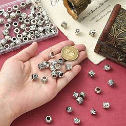 100個10スタイルチベットスタイル合金ヨーロピアンビーズ  大穴ビーズ  混合図形  アンティークシルバー  7~11x5~9mm  穴：4.5~6mm  10個/スタイル&nbsp;FIND-CJ0003-72