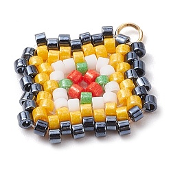 シードビーズ ビーズチャーム  304ステンレススチール製ジャンプリング付き  菱形ペンダント  ゴールド  23.5x21.5x2mm  穴：2.5mm&nbsp;PALLOY-MZ00324-05