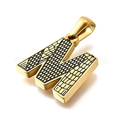 金色の304ステンレススチールペンダント  樹皮模様  文字m  17.5x17x2.5mm  穴：5.5x3mm&nbsp;STAS-K300-01G-M