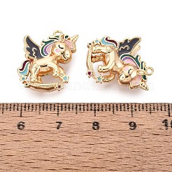 真鍮製エナメルペンダント  ユニコーンチャーム  18KGP本金メッキ  18.5x17x6~6.5mm  穴：1~1.2mm&nbsp;KK-Q074-21G