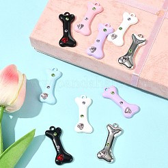 10個の合金ペンダント  骨  ラインストーン付き  スプレー塗装  ミックスカラー  41x18x5mm  穴：3mm&nbsp;ALRI-FS0001-10