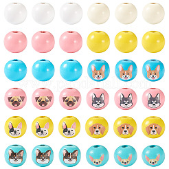 木材ヨーロッパのビーズ  丸犬柄  ミックスカラー  16x15~16mm  穴：4~4.5mm&nbsp;WOOD-TA0002-62