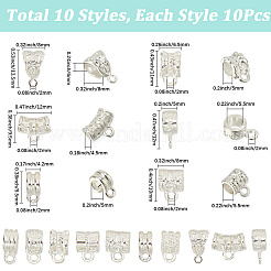 合金コードエンドキット100個  混合図形  銀  9.5~13.5x4.5~12x5.5~8mm  穴：1.6~2mm&nbsp;DIY-SC0029-58S
