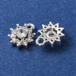 真鍮マイクロパヴェクリアキュービックジルコニアチャーム  花のチャーム  銀  9x8x3.5mm  穴：1.2mm&nbsp;CU-CBAEC99-24S