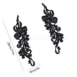 レース刺繍縫製繊維  DIYアクセサリー  花  ブラック  280x71x1.7mm  282x80.5x1.5mm  2のペア/セット&nbsp;DIY-GF0001-69