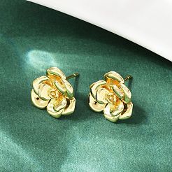 真鍮製スタンドピアス  花  カドミウムフリー＆鉛フリー  ラックめっき  長持ちメッキ  18KGP本金メッキ  14x15mm&nbsp;EJEW-S277-08G-A