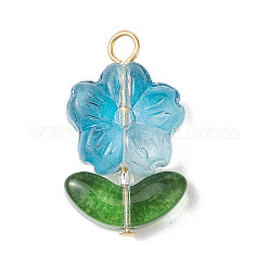 ガラスのペンダント  ステンレス鋼ループ付き  花のチャーム  ミックスカラー  23.5x14x6mm  穴：2.6mm&nbsp;PALLOY-TA00090