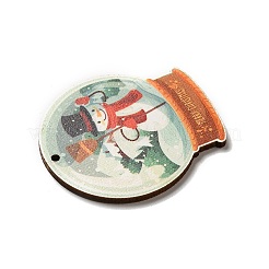 片面プリントの木製ペンダント  クリスマスクリスタルボールチャーム  他人  49.5x43x2.6mm  穴：2mm&nbsp;LS-WOOD-H102-02I