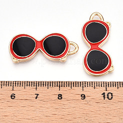 合金エナメルチャーム  ゴールドカラー  メガネチャーム  レッド  31x13.5x2~2.5mm  穴：2~3x2mm&nbsp;ENAM-T022-19D