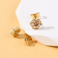 真鍮マイクロパヴェキュービックジルコニアスノーフレークスタッドピアス  16KGP本金メッキ  7x7mm&nbsp;EJEW-K267-38G