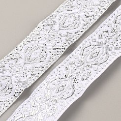 エスニック風刺繍ポリエステルリボン  ジャカードリボン  服飾材料  花柄  銀  ホワイト  3/4インチ（20mm）  約7.66ヤード（7m）/ロール&nbsp;OCOR-WH0077-28A
