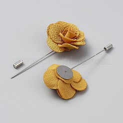 花のポリエステルブローチ  バックパックの衣類用のプラチナメッキ真鍮バッジ  ゴールデンロッド  87x39x21mm&nbsp;JEWB-WH20006-01A