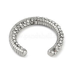 ラインストーン付き304ステンレススチールリング  女性用カフオープンリング  ステンレス鋼色  3mm  調整可能&nbsp;RJEW-D083-08P