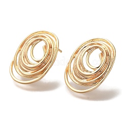女性のための真鍮のスタッドピアス  オーバル  18KGP本金メッキ  24x18.5mm&nbsp;EJEW-U026-03G