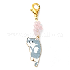 猫の形の合金エナメルペンダント装飾  亜鉛合金カニカンと天然ローズクォーツチップ付き  ミックスカラー  65~67mm&nbsp;HJEW-JM01769