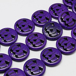 合成ターコイズビーズ連売り  染め  ハロウィンパンプキンジャック・オー・ランタンジャック・オー・ランタン  インディゴ  15x3.5mm  穴：1mm  約27個/連  15.35インチ&nbsp;TURQ-G115-15mm-04