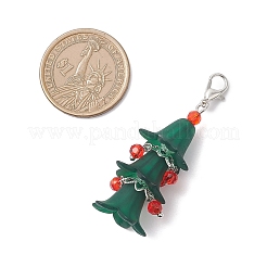 アクリルペンダントの装飾  ガラスビーズと合金留め具付き  クリスマスツリー  グリーン  52~53mm&nbsp;HJEW-JM04473-02