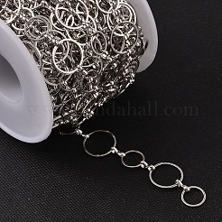 真鍮製手作りのチェーン  溶接されていない  スプールで  プラチナカラー  ニッケルフリー  リンク：約10mm、直径が14mm  厚さ1mm  約32.8フィート（10m）/ロール&nbsp;CHR006-CK50