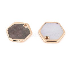 天然ブラックリップシェル六角形チャーム  真鍮エッジ付き  ライトゴールド  14.5x13x1~2mm  穴：1.2mm&nbsp;BSHE-T014-05