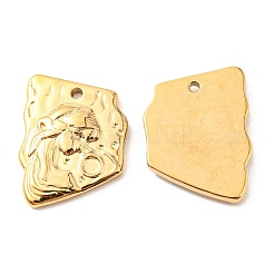 PVD真空メッキ304ステンレススチールペンダントカボションセッティング  女の子とポリゴン  ゴールドカラー  トレイ：2.5mm  23x17.5x3mm  穴：1.6mm&nbsp;STAS-F287-43G