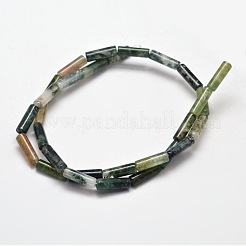 天然のコケアゲート円柱ビーズ連売り  13~14x4~5mm  穴：1mm  約29個/連  15.7インチ&nbsp;G-F247-01B