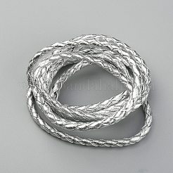 編組puレザーコード  ラウンド  銀  4mm  約2.19ヤード（2m）/連&nbsp;LS-WL-WH0005-002C