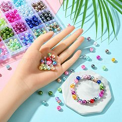 24 色レインボー ABS プラスチック模造パールビーズ  グラデーションマーメイドパールビーズ  ラウンド  ミックスカラー  7.5~9.5x7~9.5mm  穴：1.6~2mm&nbsp;OACR-YW0001-75