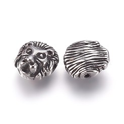 304ステンレススチールビーズ  ライオン  アンティークシルバー  12x11x6mm  穴：1.2mm&nbsp;LS-STAS-E454-34AS