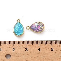 合成オパール付き真鍮ペンダント  ティアドロップチャーム  ラックめっき  ミックスカラー  14.5x8.5x4.5mm  穴：1.4mm&nbsp;KK-A239-02G