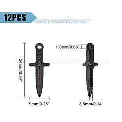304ステンレスペンダント  短剣  電気泳動黒  24x9x3.5mm  穴：1.6mm  12個/箱&nbsp;STAS-UN0042-74